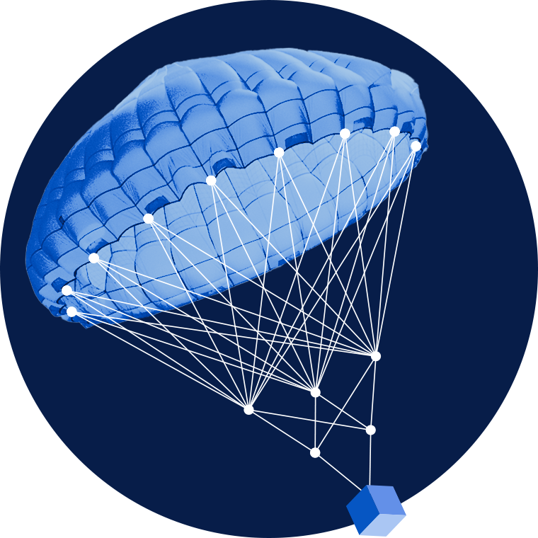 A parachute with a neural network diagram as the suspension lines